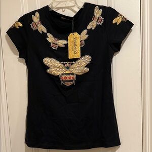 Black Embellished Bee T-Shirt